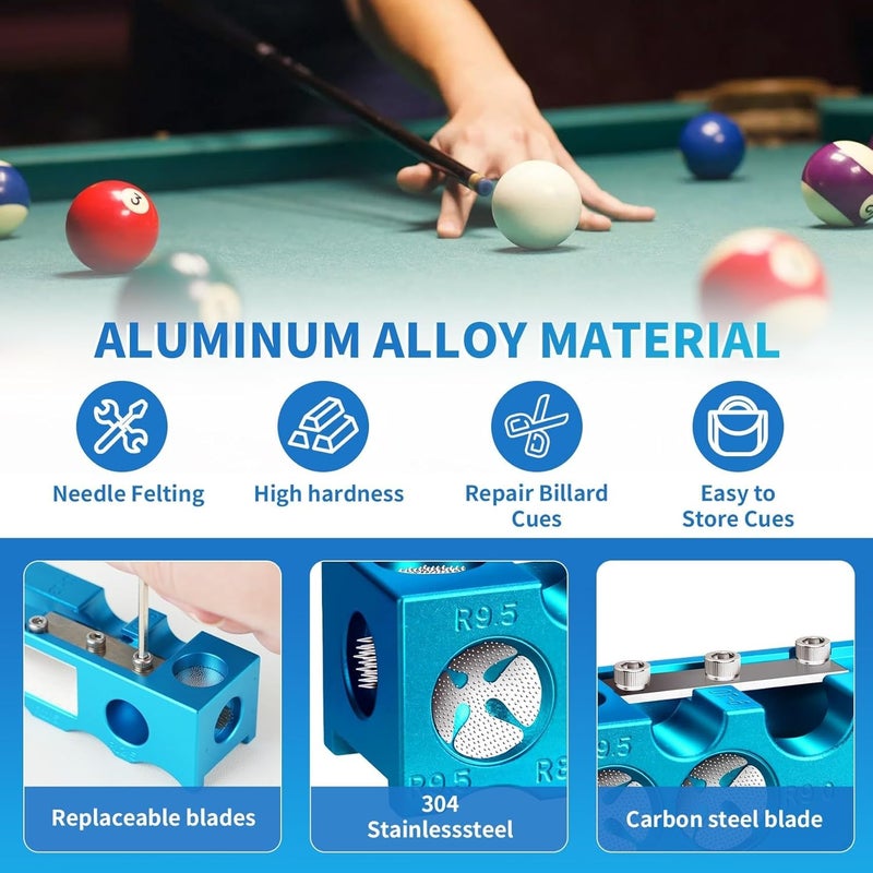 Northlet 11-in-1 Aluminum Alloy Pool Cue Tip Shaper, Pool cue Tips Replacement kit, Billiards Accessories Tool, Pool Stick Tips, Pool Table Accessories for Replacement and Shaping Cue Tips (Blue) - Image 3